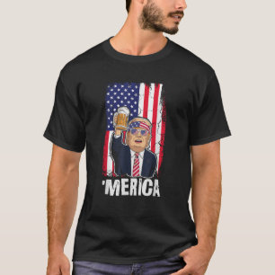 Merica Trump With Beer American Flag 4th Of July D T-Shirt