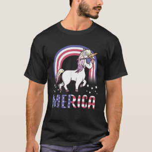 Merica Unicorn Patriotic USA Flag 4th of July Cute T-Shirt