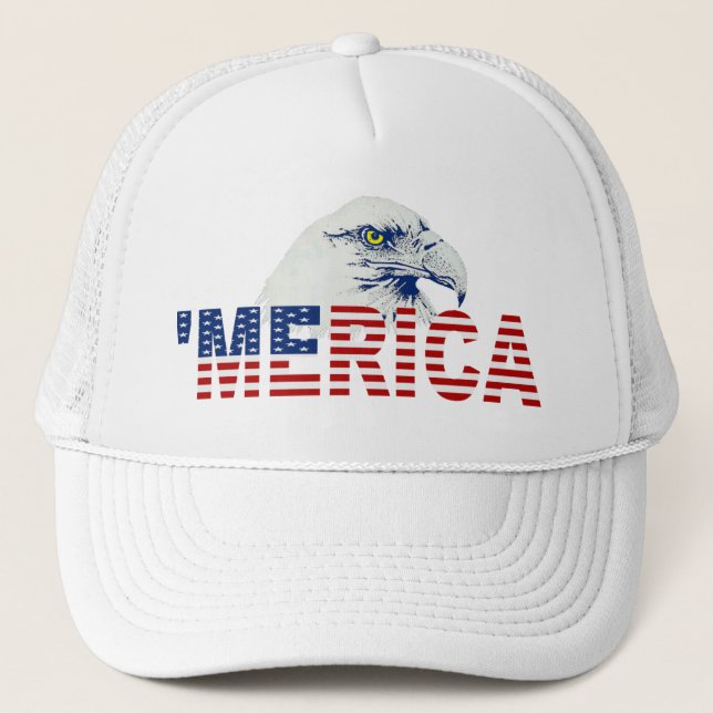 ‘MERICA US Flag and Eagle Trucker Hat (Front)