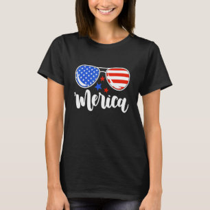 Merica Us Flag Aviators Sunglasses Patriotic Fourt T-Shirt