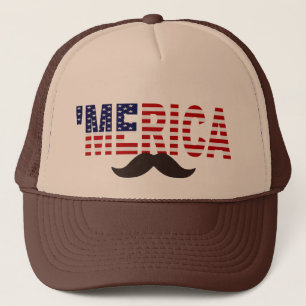 'MERICA US Flag Brown Moustache Hat