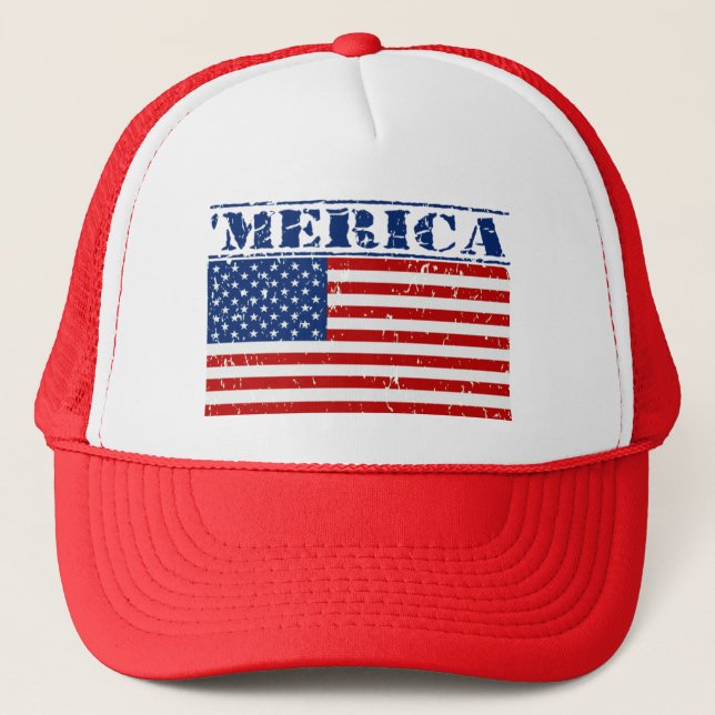 'MERICA US Flag Hat - Distressed / Faded (Front)