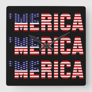 'MERICA US FLAG Square Wall Clock