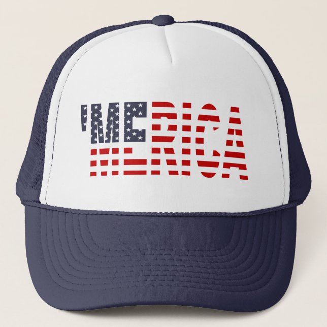'MERICA US Flag Trucker Hat (original-blue) (Front)