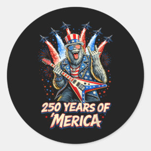 Merica Usa Bigfoot Rock 250 Years 4th Of July Patr Classic Round Sticker
