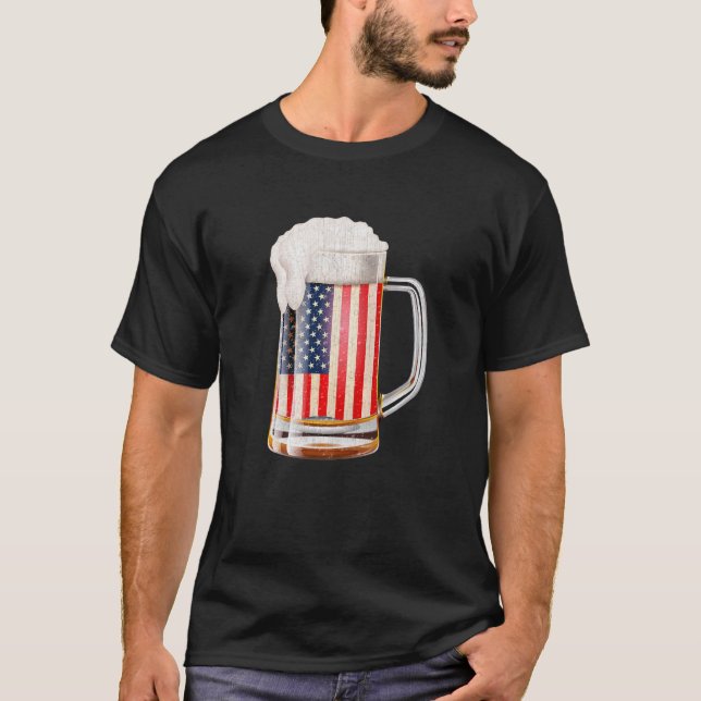 Merica Usa Drinking Beer American Flag Fourth Of J T-Shirt (Front)