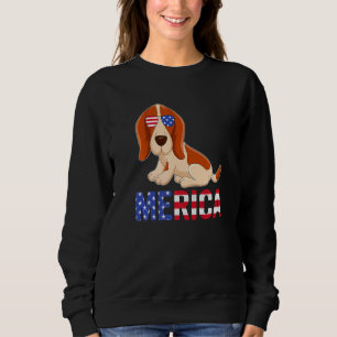 Merica Usa Flag Basset Hound Dog Sunglasses 4th Of Sweatshirt