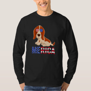 Merica Usa Flag Basset Hound Dog Sunglasses 4th Of T-Shirt