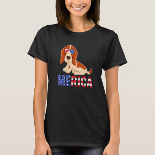 Merica Usa Flag Basset Hound Dog Sunglasses 4th Of T-Shirt