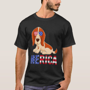 Merica Usa Flag Basset Hound Dog Sunglasses 4th Of T-Shirt