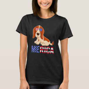 Merica Usa Flag Basset Hound Dog Sunglasses 4th Of T-Shirt