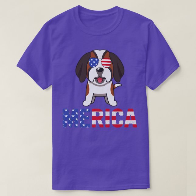Merica USA Flag Bernard Dog Sunglasses Patriotic 4 T-Shirt (Design Front)