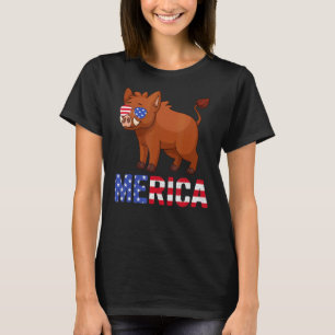 Merica Usa Flag Boars Sunglasses Patriotic 4th Of  T-Shirt