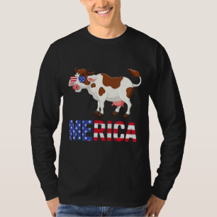 Merica Usa Flag Cow Sunglasses Patriotic 4th Of Ju T-Shirt