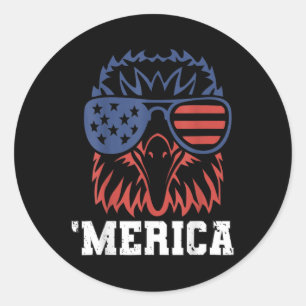 Merica Usa Flag Fighter Jets Ld Eagle Patriot 4th  Classic Round Sticker