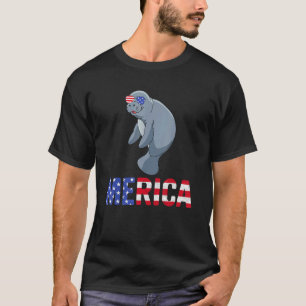 Merica Usa Flag Manatee Sunglasses Patriotic 4th O T-Shirt