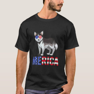 Merica Usa Flag Siberian Husky Dog Sunglasses 4th  T-Shirt