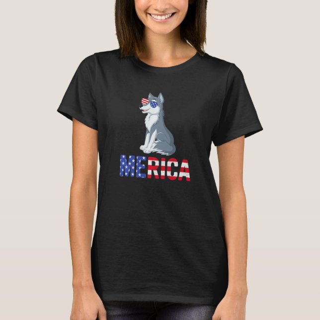 Merica Usa Flag Wolf Sunglasses Patriotic 4th Of J T-Shirt (Front)