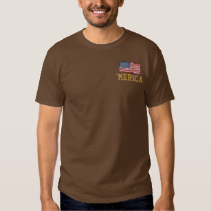 'MERICA USA Stars 'n Stripes FLAG Embroidery Embroidered T-Shirt