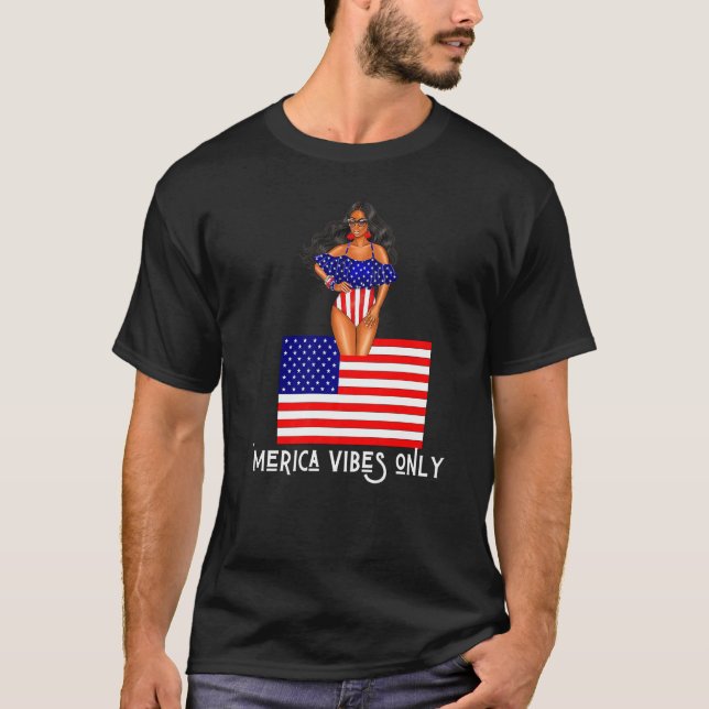 Merica Vibes Only Patriotic Women Cute Swimsuit Us T-Shirt (Front)