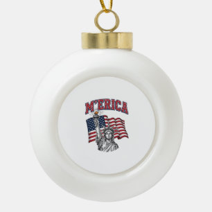 MERICA Vintage Liberty Patriotic Ceramic Ball Christmas Ornament