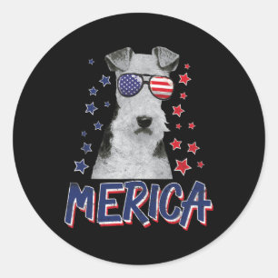 Merica Wire Fox Terrier Dog 4th Of July Usa Gift Classic Round Sticker