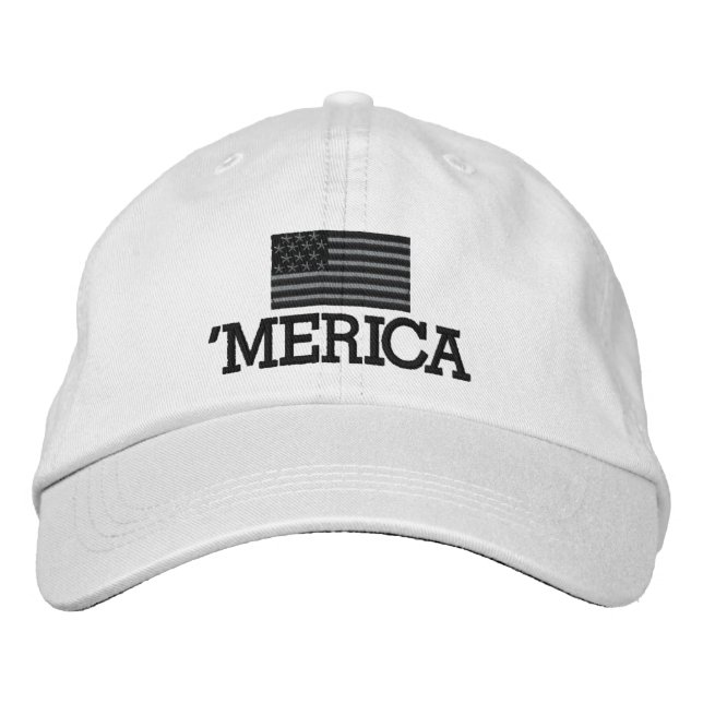Merica with Gray and Black American Flag Embroidered Hat (Front)