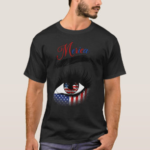 Merica  Women American Flag Eye Independence Day P T-Shirt