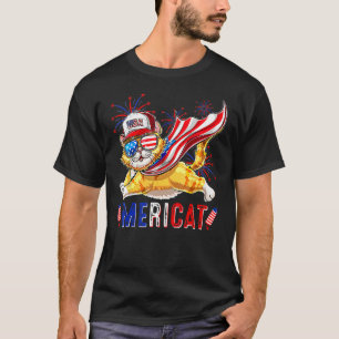 Mericat 4th of July Cat American Flag America USA T-Shirt