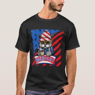 Mericat Coffee Cat 4th Of July Usa American Flag P T-Shirt