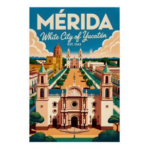 Mérida Mexico Retro Travel Poster Art