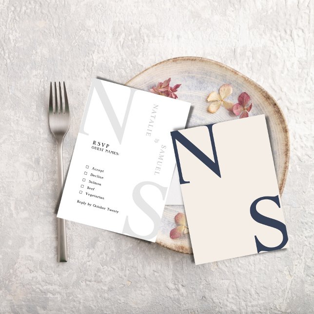 Merino Minimalist & Elegant Bold Initials Wedding RSVP Card (Creator Uploaded)