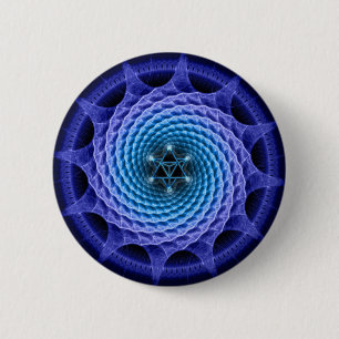 Merkaba Spiral Mandala Blue ( Fractal Geometry ) 6 Cm Round Badge