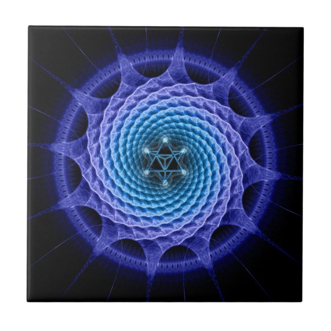 Merkaba Spiral Mandala Blue ( Fractal Geometry ) Ceramic Tile (Front)