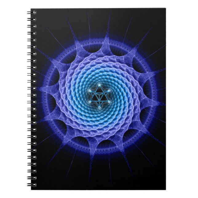 Merkaba Spiral Mandala Blue ( Fractal Geometry ) Notebook (Front)