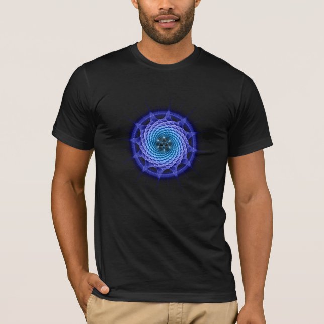 Merkaba Spiral Mandala Blue ( Fractal Geometry ) T-Shirt (Front)
