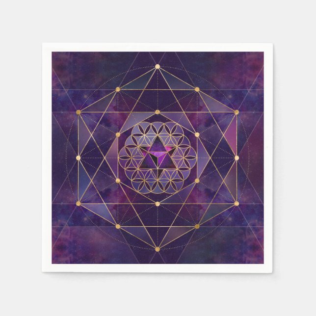 Merkabah in flower of life - Sacred Geometry Napkin (Front)