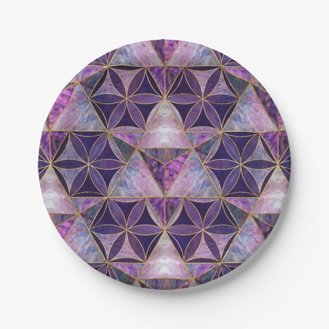 Merkabah on Flower of life pattern Paper Plate (Front)