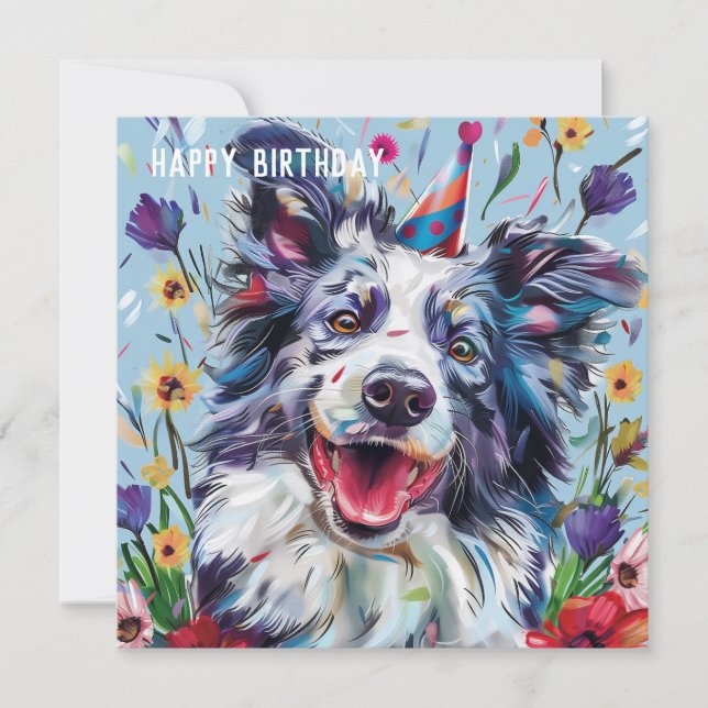 Merle Border Collie Birthday card (Front)
