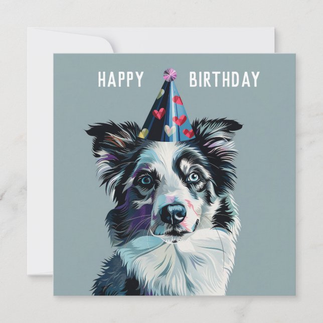 Merle Border Collie Birthday card (Front)