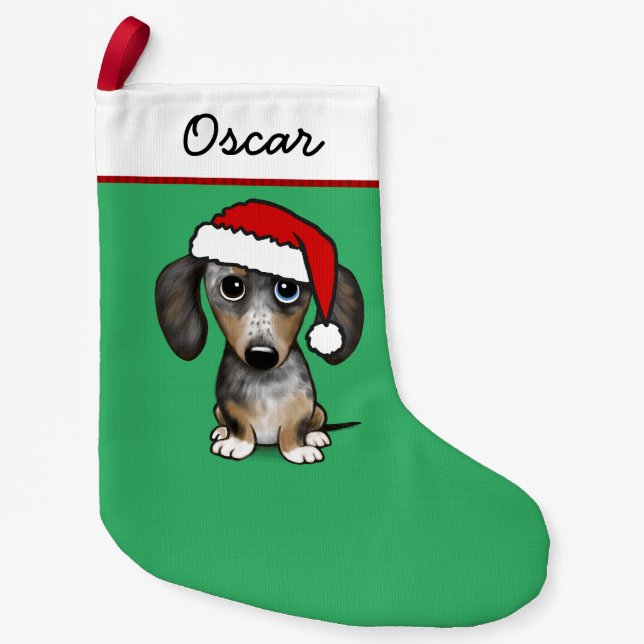 Merle Dapple Dachshund Santa Cute Dog Small Christmas Stocking (Front)