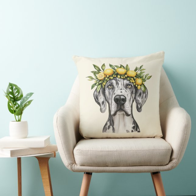 Merle Great Dane Dog Lemon Crown Cushion (Chair)