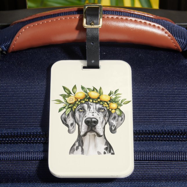 Merle Great Dane Dog Lemon Crown Luggage Tag (Front Insitu 2)