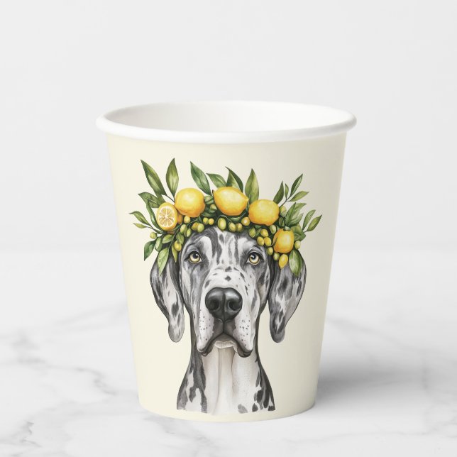 Merle Great Dane Dog Lemon Crown Paper Cups (Front)