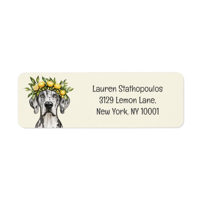 Merle Great Dane Dog Lemon Crown Return Address Label (Front)