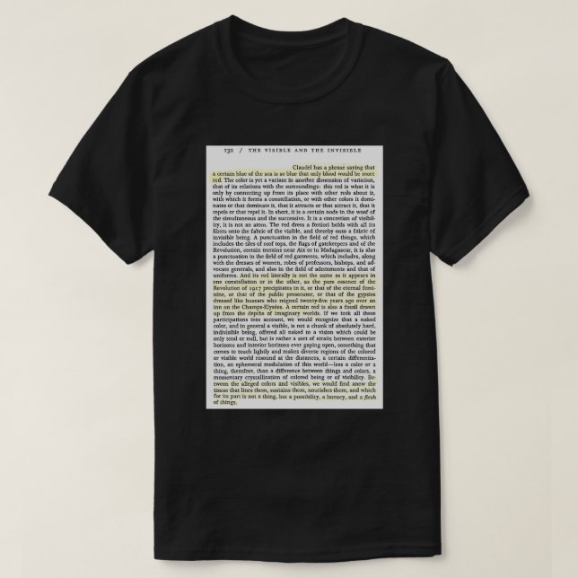 Merleau Ponty The Visible amp The Invisible QuoteB T-Shirt (Design Front)