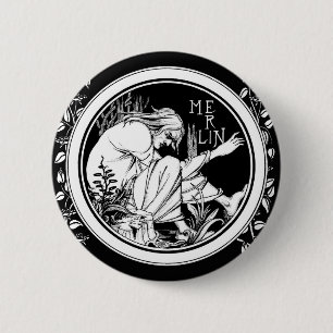 Merlin Art Nouveau fantasy 6 Cm Round Badge