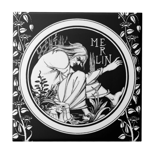 Merlin Art Nouveau fantasy Tile (Front)