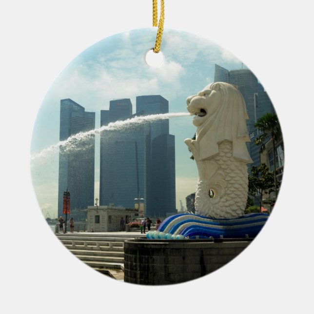 Merlion Sculpture Singapore Ceramic Ornament (Front)