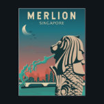 Merlion Singapore Travel Vintage Art Postcard<br><div class="desc">Merlion vector artwork. The Merlion is the official mascot of Singapore. It is depicted as a mythical creature with the head of a lion and the body of a fish.</div>